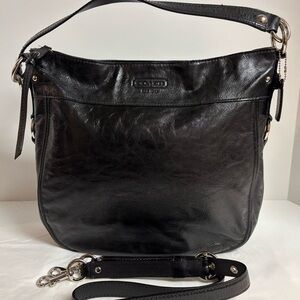 Coach Zoe Black Crinkled Leather Hobo Bag